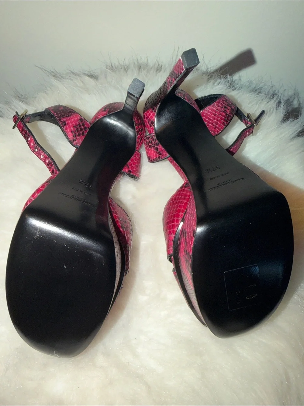 Saint Laurent Pink Snakeskin Crisscross Platform Sandals - Picture 5 of 5